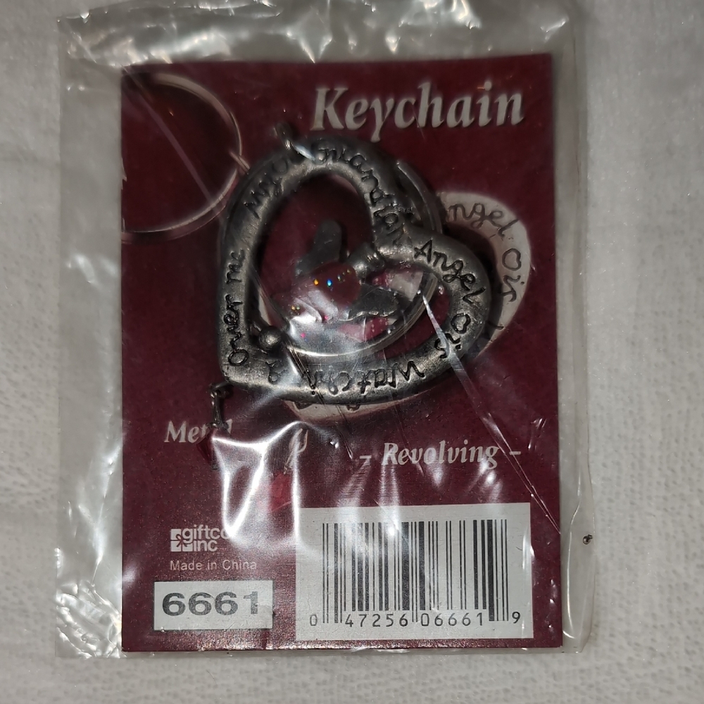 Silver Heart Keychain with Angel Charm